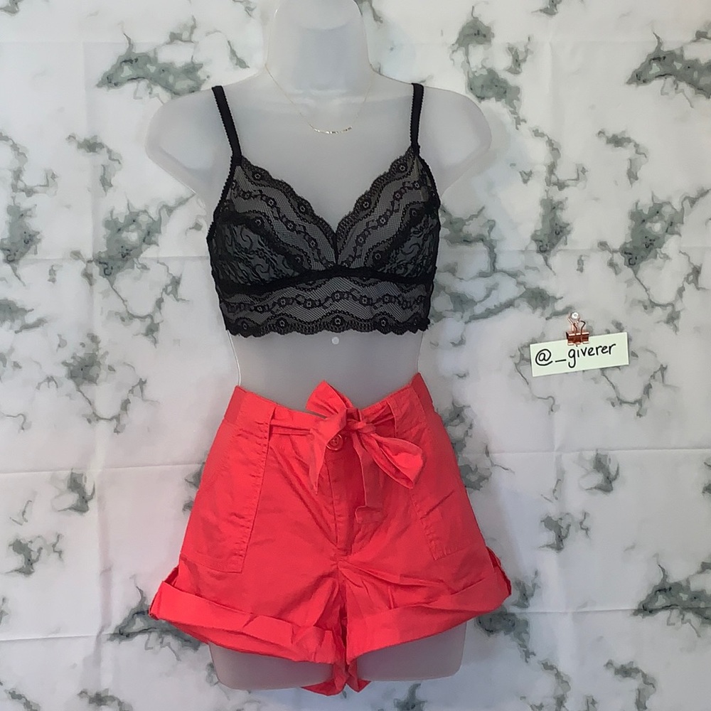 Large Coral Tie Front Folded Hem Shorts